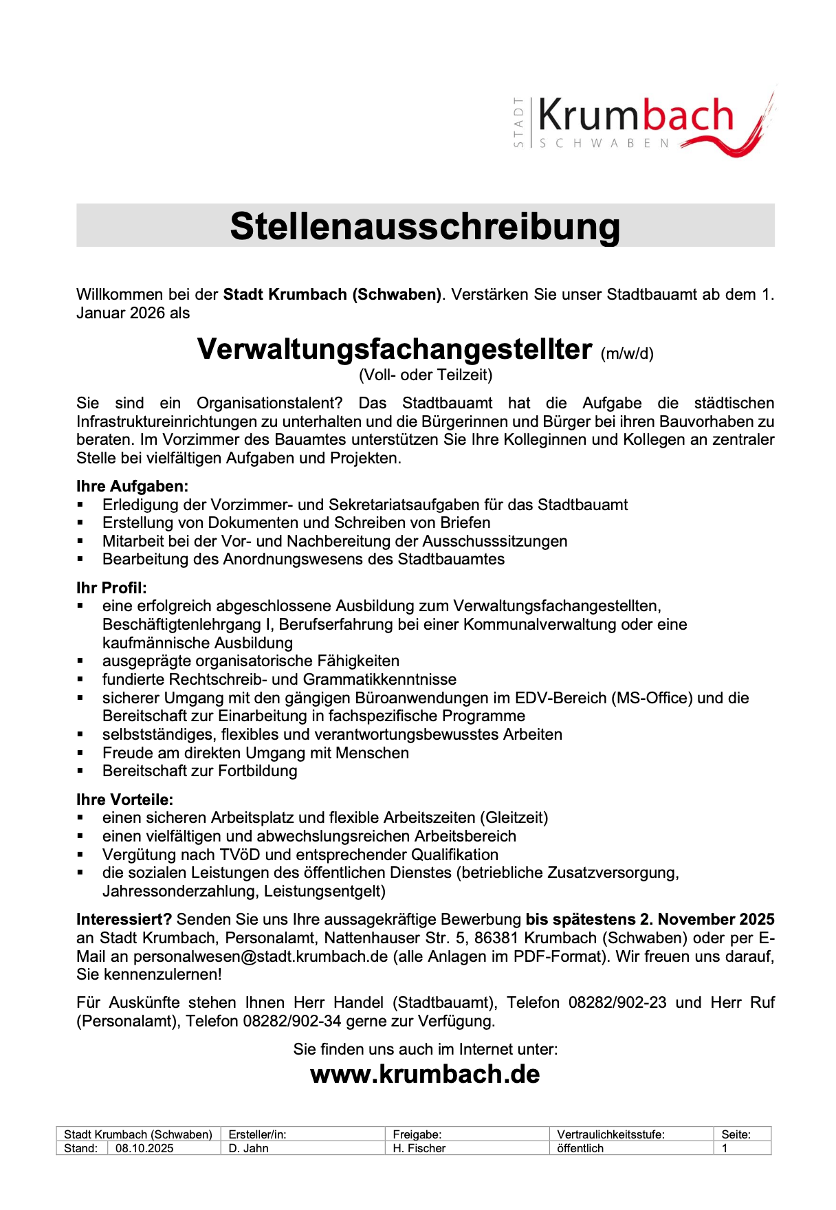 Einkaufen in Krumbach Stellenangebote Verwaltungsfachangestellter